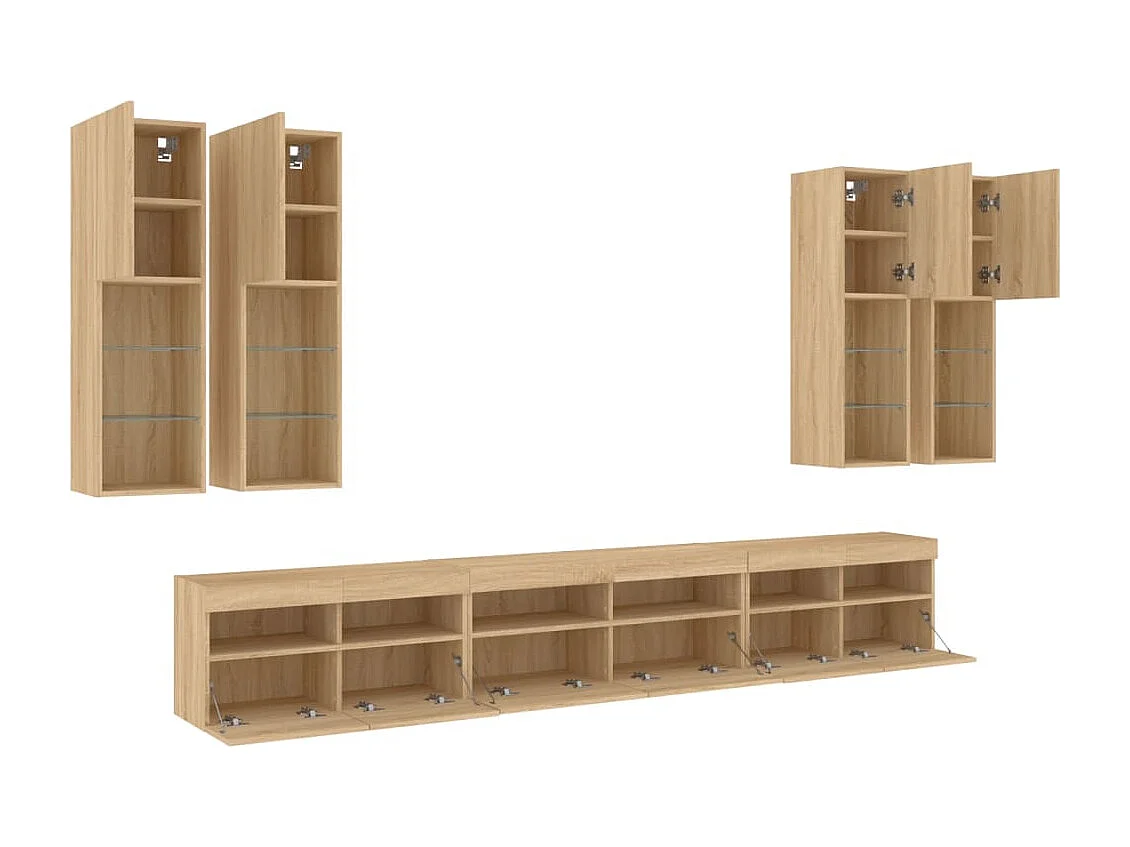 Trinidad  Ensemble de meubles TV muraux 7pcs et lumières LED chêne sonoma