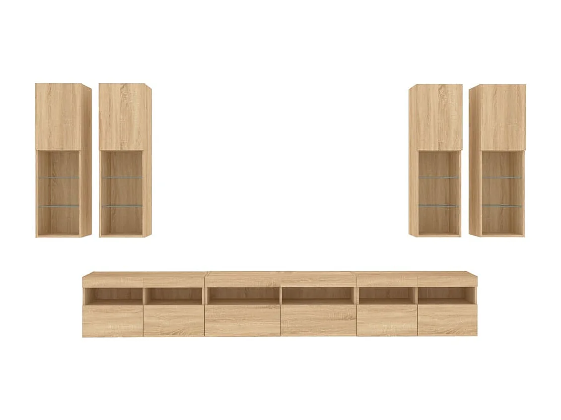 Trinidad  Ensemble de meubles TV muraux 7pcs et lumières LED chêne sonoma