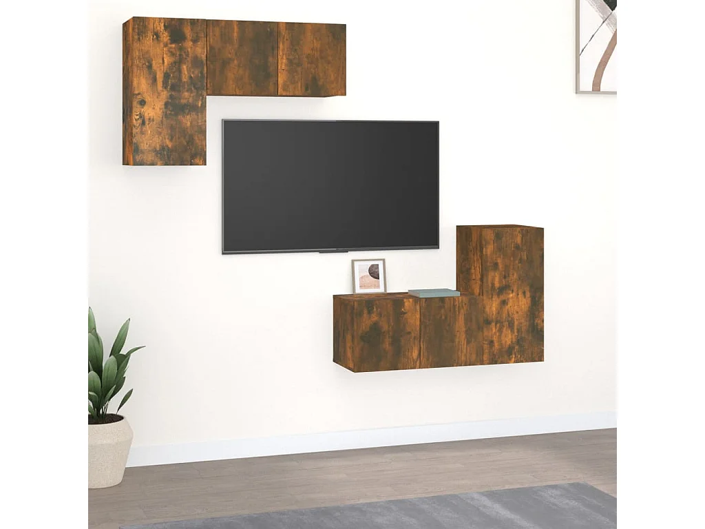 Chelles  Ensemble de meubles TV 4 pcs Chêne fumé Bois d'ingénierie