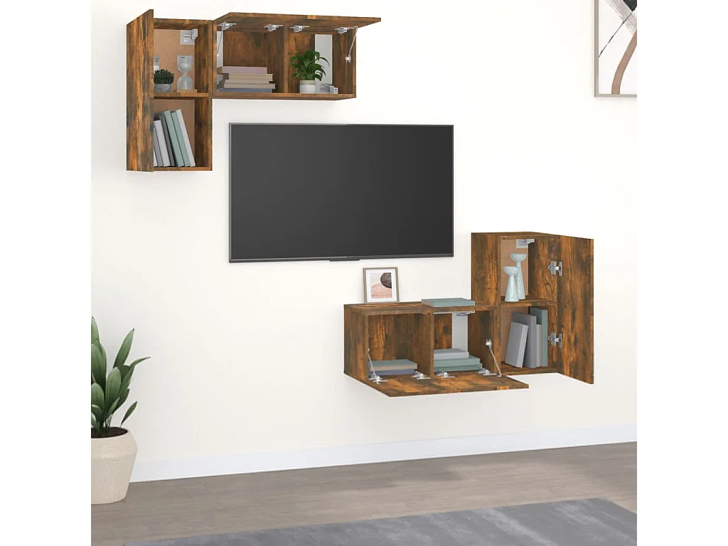 Chelles  Ensemble de meubles TV 4 pcs Chêne fumé Bois d'ingénierie