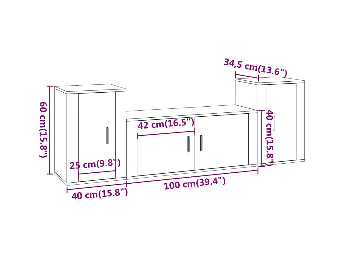 Leo  Ensemble de meubles TV 3 pcs Sonoma gris Bois d'ingénierie