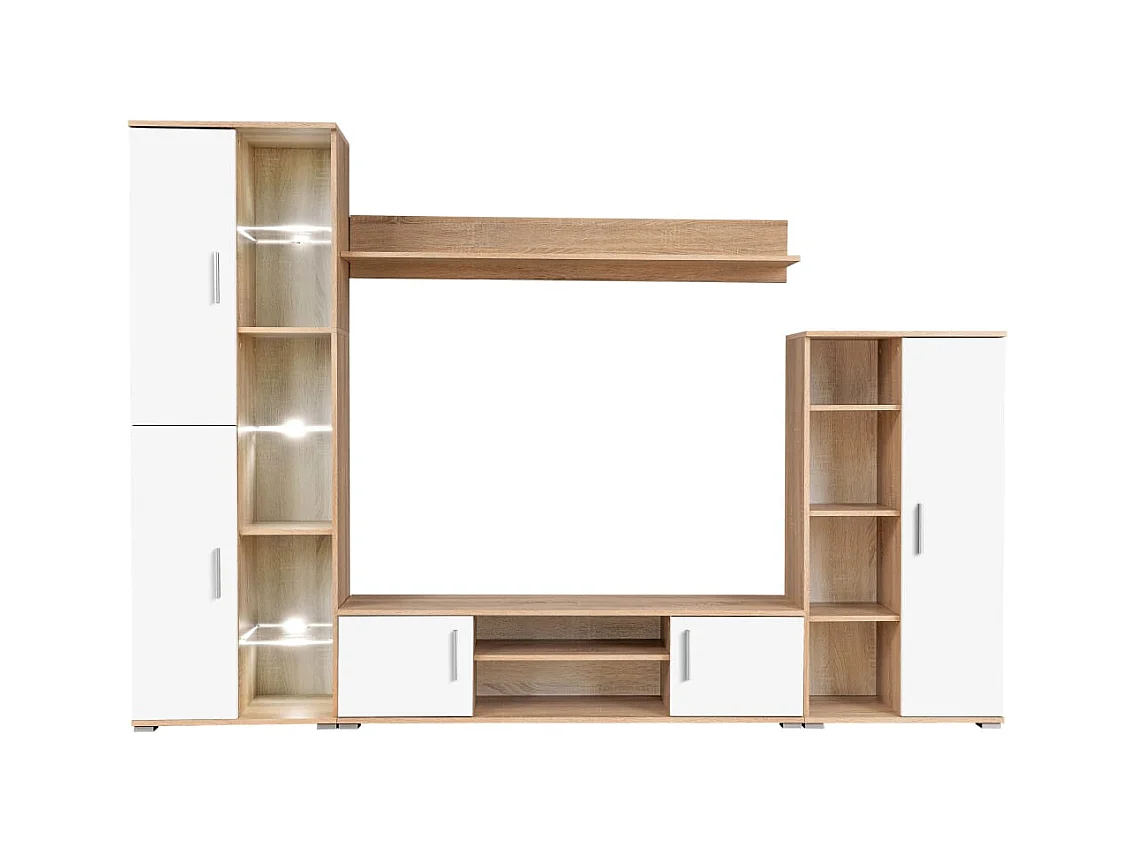 Paul-Baptiste  Meuble TV mural avec lumière LED Chêne sonoma et blanc