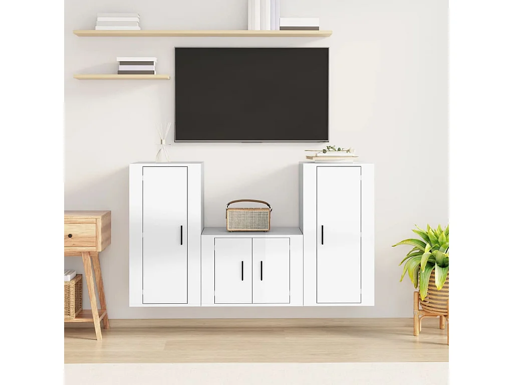 Farrell  Ensemble de meubles TV 3 pcs Blanc brillant Bois d'ingénierie