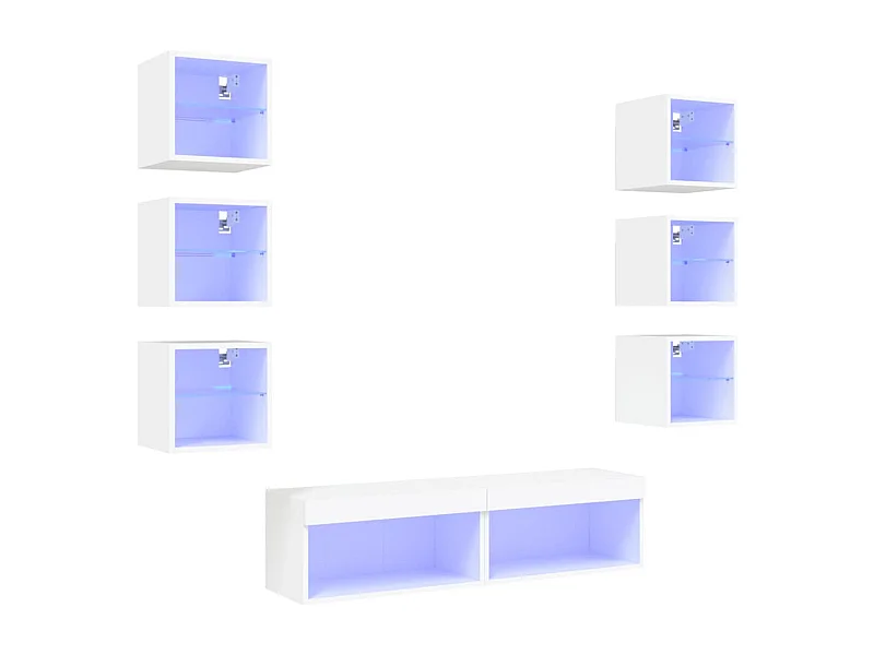 Pinar  Unités murales TV avec LED 8 pcs blanc bois d'ingénierie