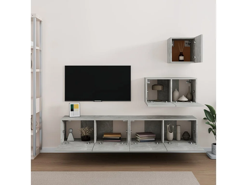 Jean-Louis  Set de muebles de TV 4 pzas madera contrachapada gris hormigón