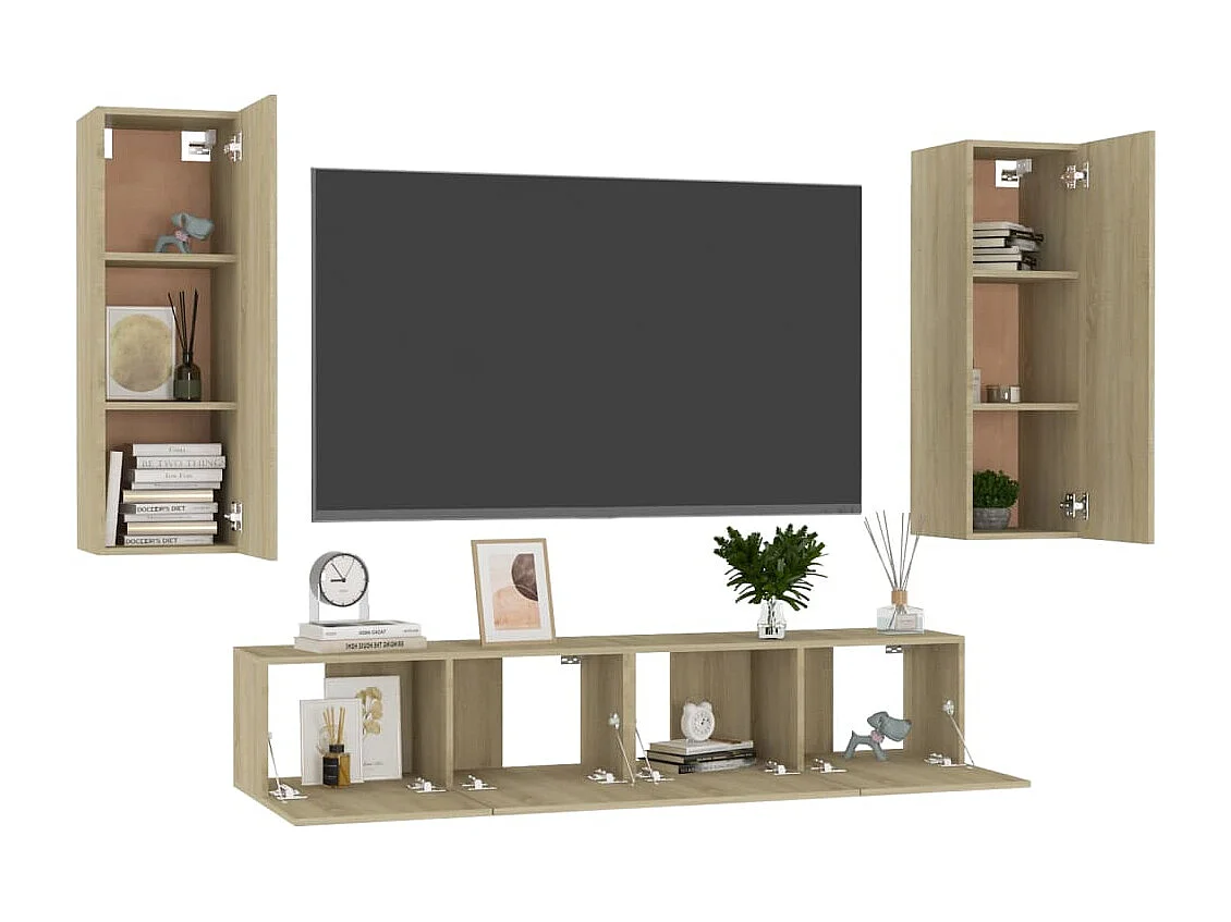 Sørbymagle  Set de muebles salón TV 4 pzas madera ingeniería roble Sonoma