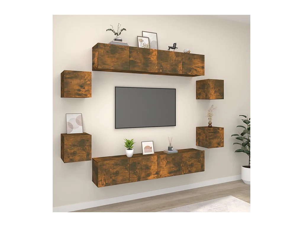 Clondalkin  Set de muebles de TV 8 pzas madera contrachapada roble ahumado