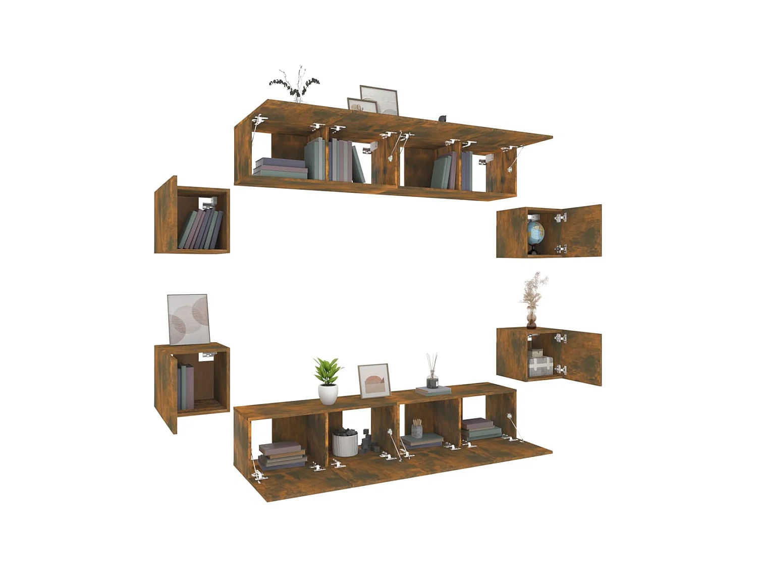 Clondalkin  Set de muebles de TV 8 pzas madera contrachapada roble ahumado