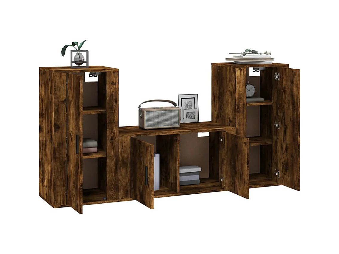 Agnetha  Set de muebles de TV 3 pzas madera contrachapada roble ahumado
