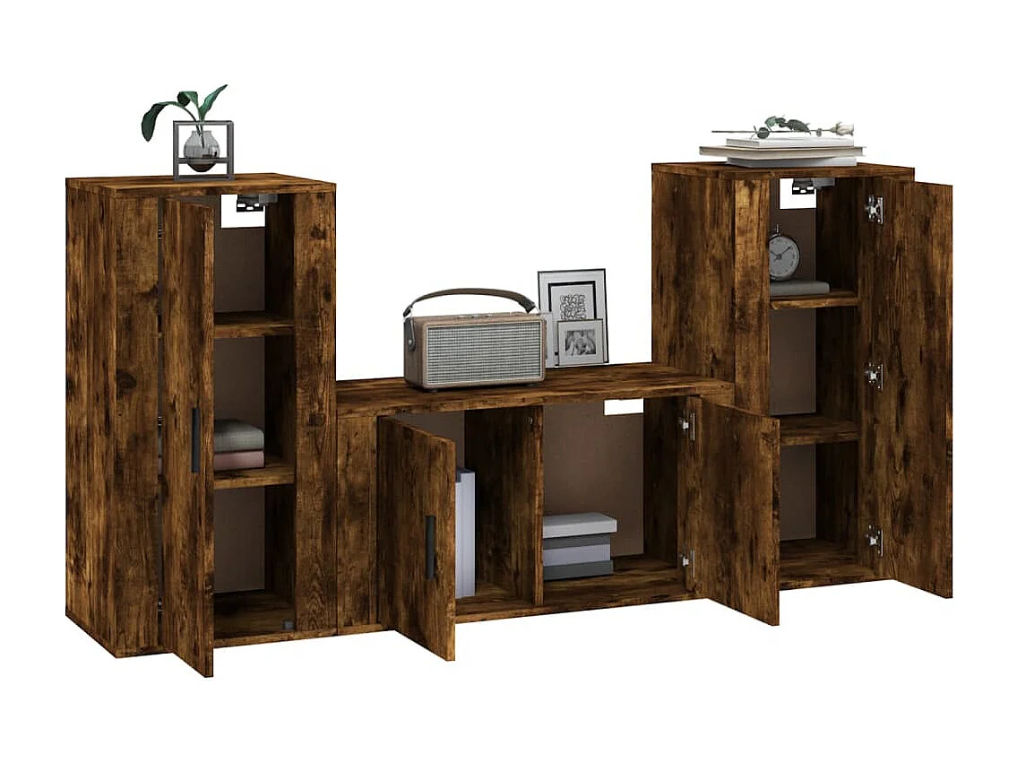 Agnetha  Ensemble de meubles TV 3 pcs Chêne fumé Bois d'ingénierie