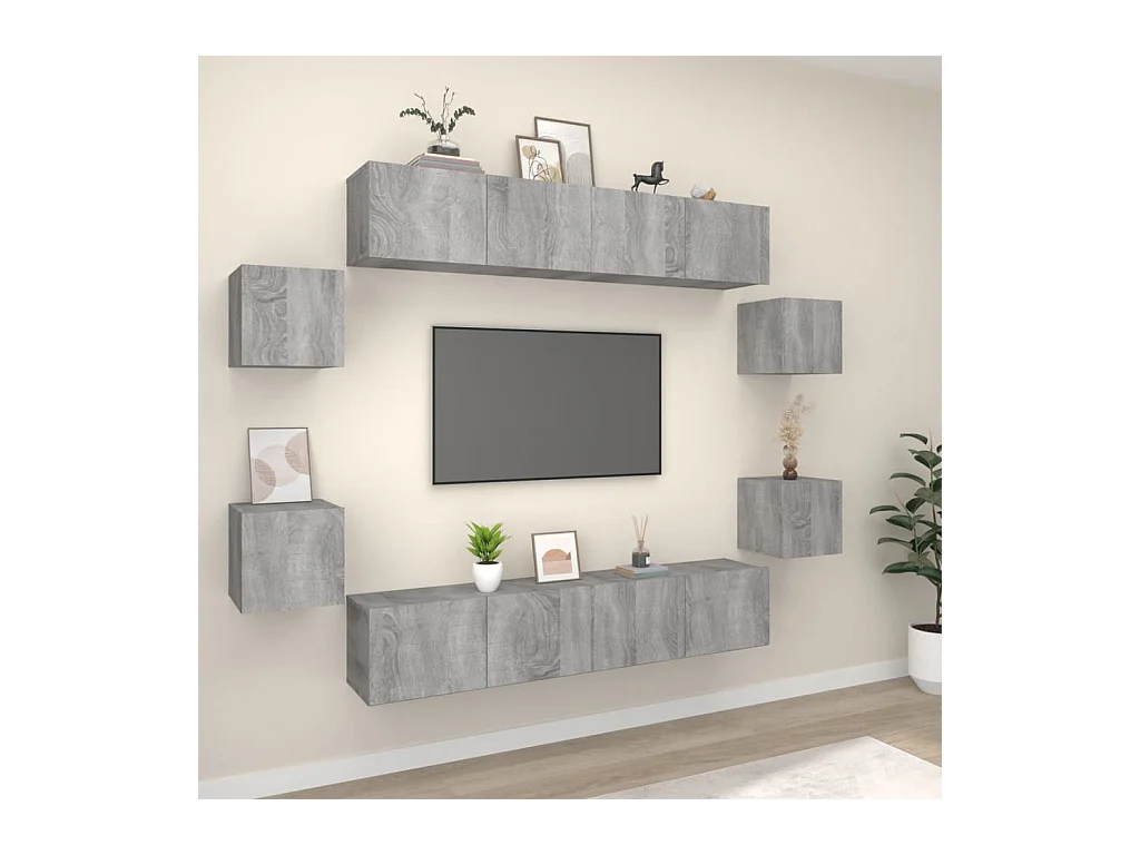 Clondalkin  Ensemble de meubles TV 8 pcs Sonoma gris Bois d'ingénierie