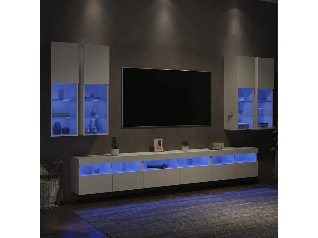 Trinidad  Ensemble de meubles TV muraux 7 pcs avec lumières LED blanc
