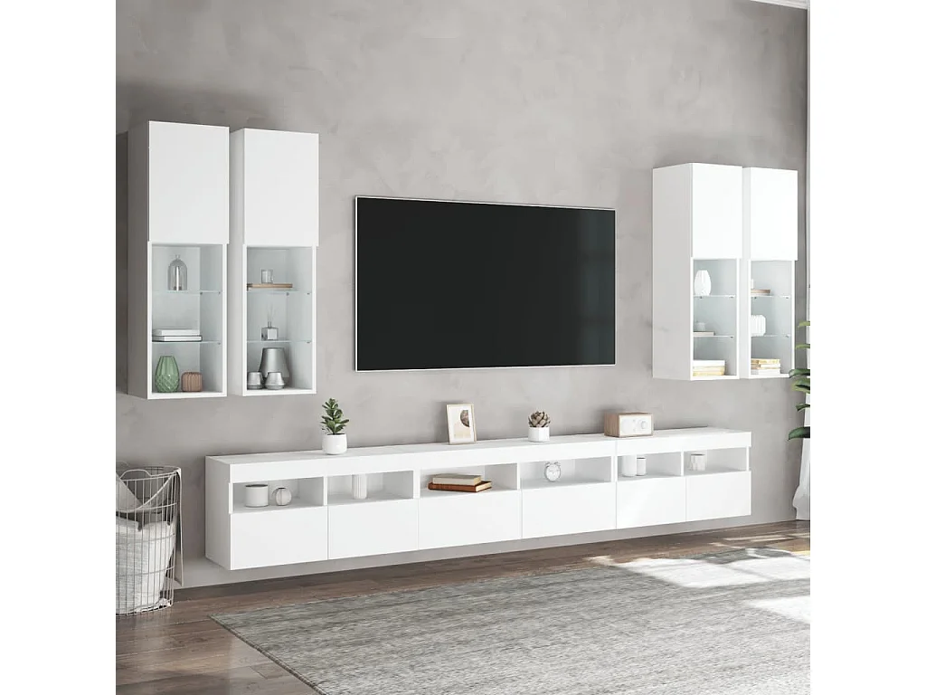 Trinidad  Ensemble de meubles TV muraux 7 pcs avec lumières LED blanc