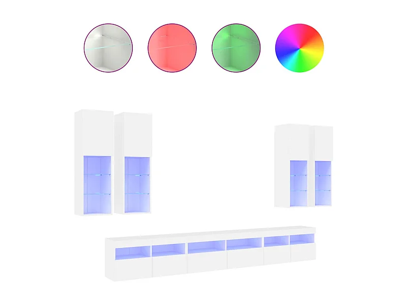 Trinidad  Ensemble de meubles TV muraux 7 pcs avec lumières LED blanc