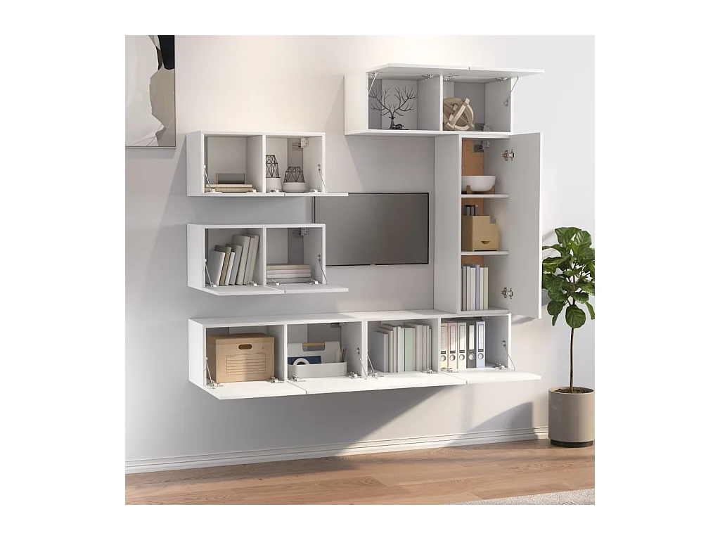 Garden Furniture -  Ensemble de meubles TV 6 pcs Blanc Bois d'ingénierie