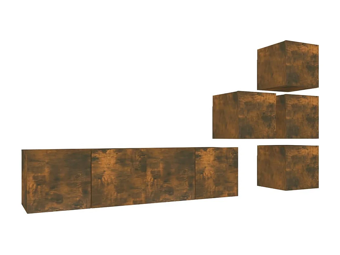 Zaira Fernanda  Set de muebles de TV 6 pzas madera contrachapada roble ahumado