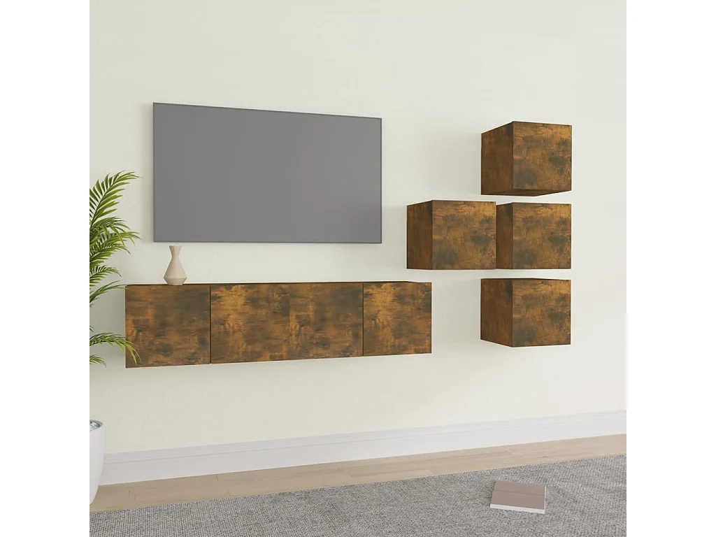 Zaira Fernanda  Set de muebles de TV 6 pzas madera contrachapada roble ahumado