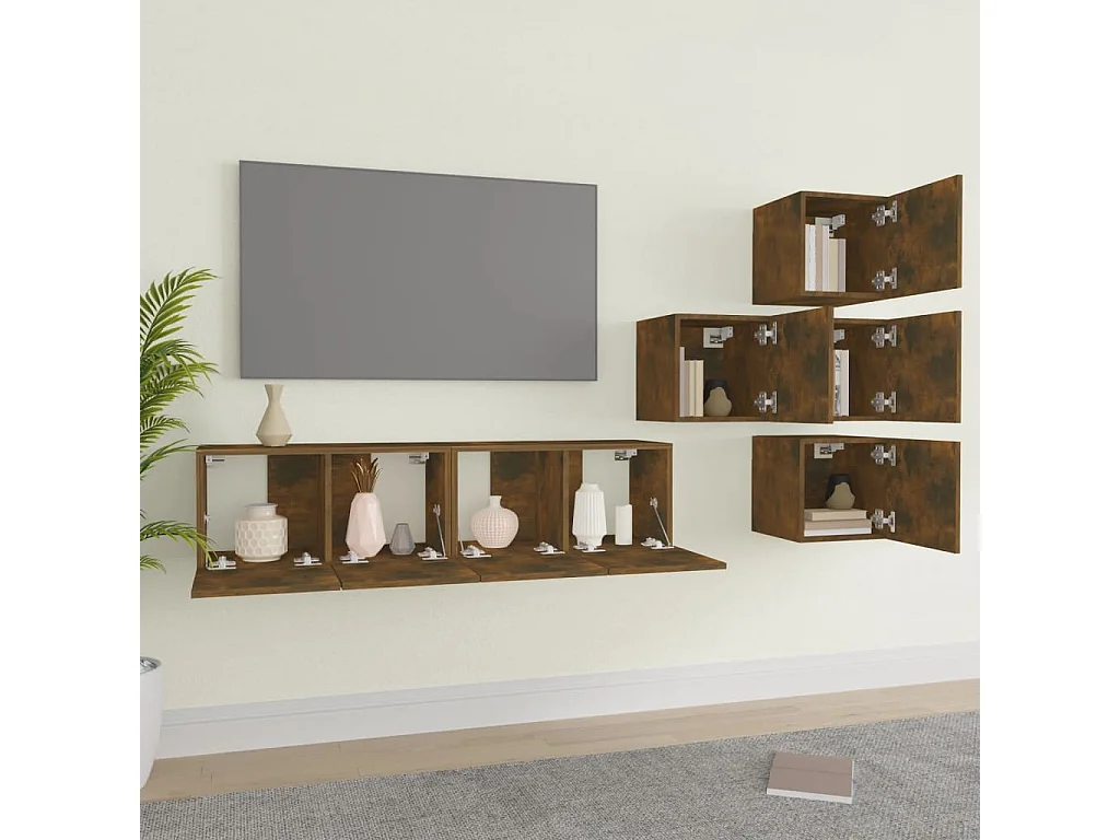 Zaira Fernanda  Set de muebles de TV 6 pzas madera contrachapada roble ahumado