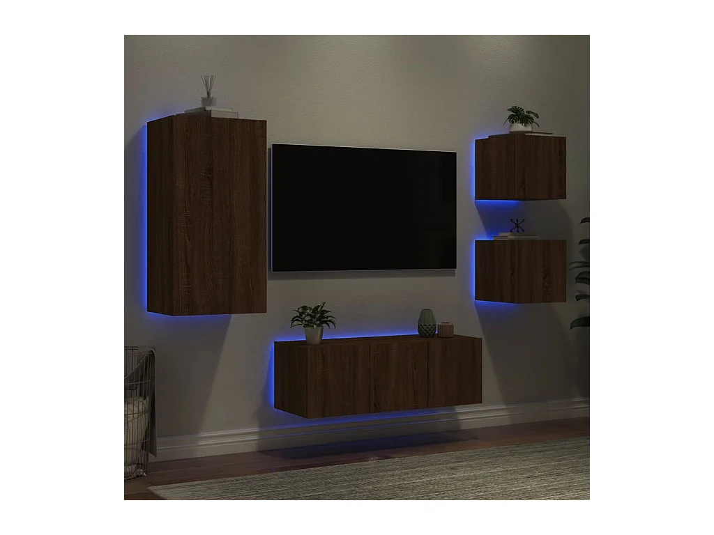 Sart-Saint-Laurent  Unités murales TV avec LED 5 pcs chêne marron bois d'ingénierie