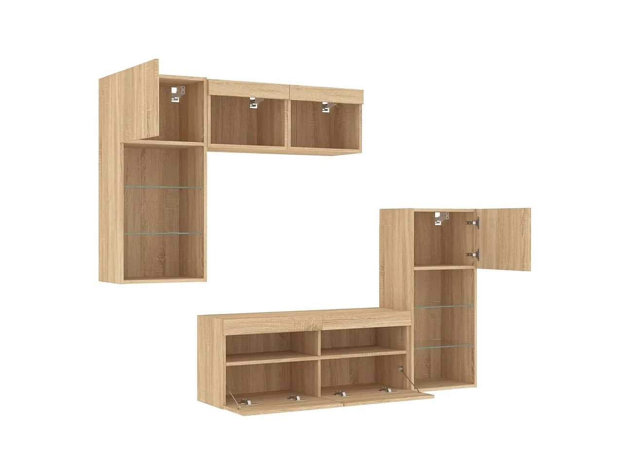 Grynti  Unités murales TV avec LED 5 pcs chêne sonoma bois d'ingénierie