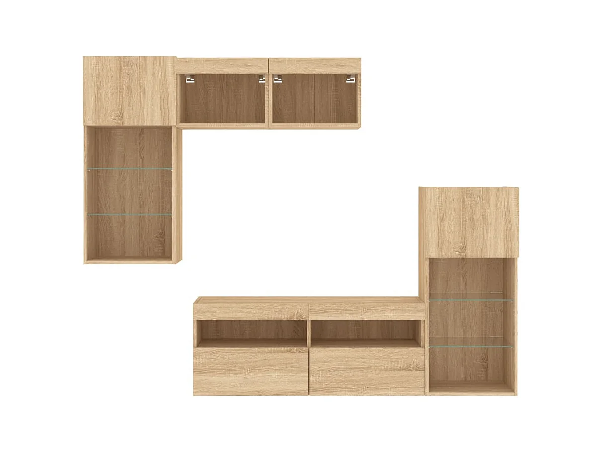 Grynti  Unités murales TV avec LED 5 pcs chêne sonoma bois d'ingénierie