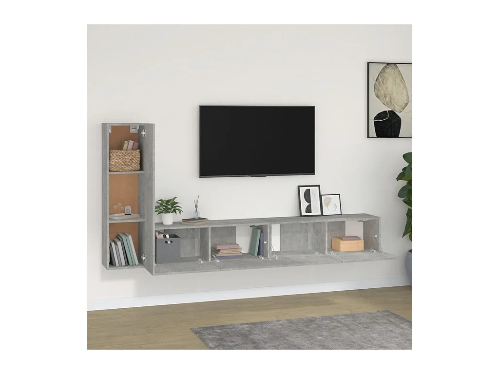 Tirza  Ensemble de meubles TV 3 pcs Gris béton Bois d'ingénierie