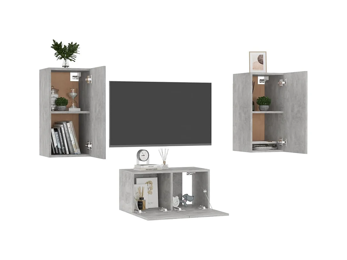 Deadwood  Ensemble de meubles TV 3 pcs Gris béton Bois d'ingénierie