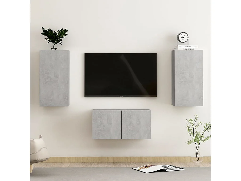 Deadwood  Ensemble de meubles TV 3 pcs Gris béton Bois d'ingénierie