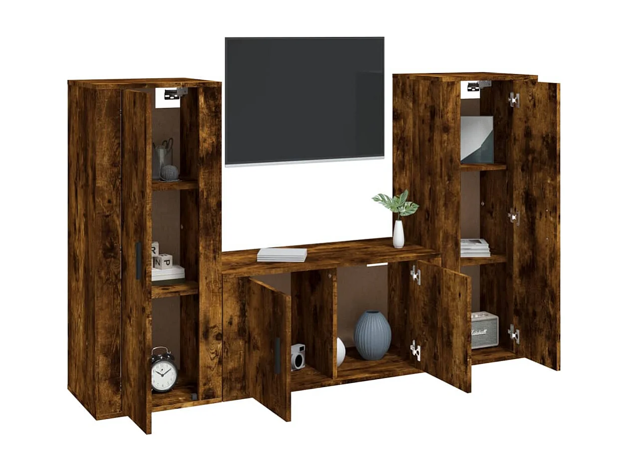 Wenara  Ensemble de meubles TV 3 pcs Chêne fumé Bois d'ingénierie