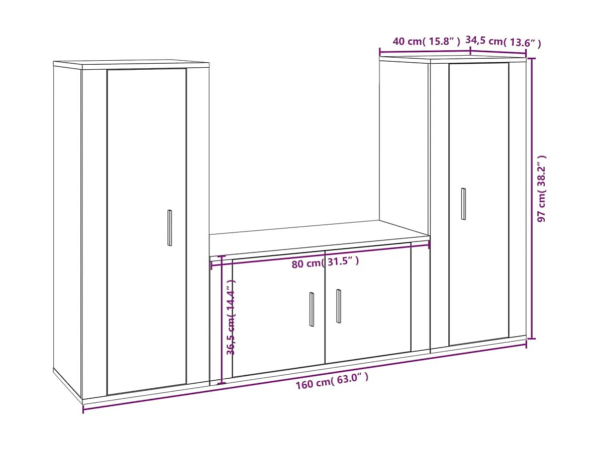 Wenara  Ensemble de meubles TV 3 pcs Chêne fumé Bois d'ingénierie