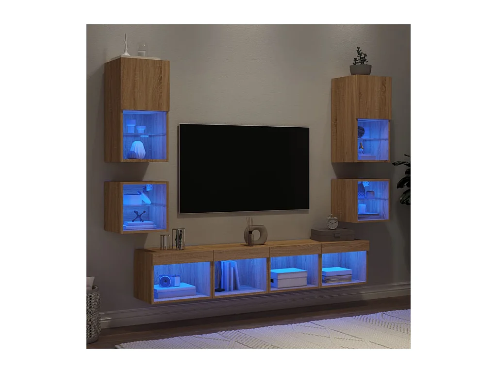 Hässleholm  Unités murales TV avec LED 8 pcs chêne sonoma bois d'ingénierie