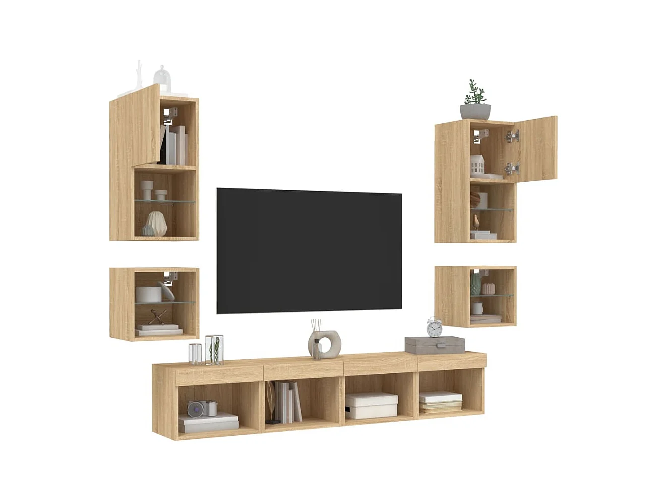 Hässleholm  Unités murales TV avec LED 8 pcs chêne sonoma bois d'ingénierie