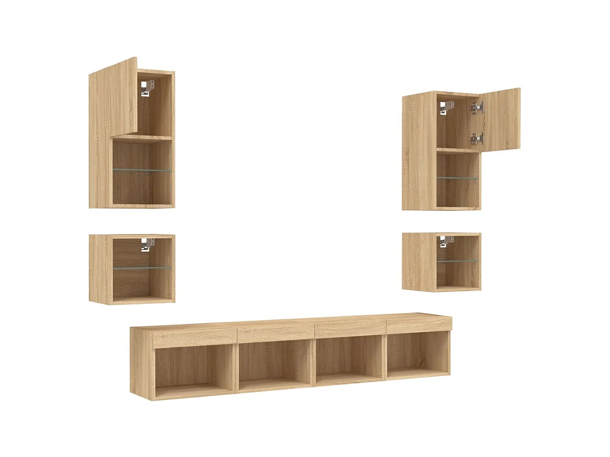 Hässleholm  Unités murales TV avec LED 8 pcs chêne sonoma bois d'ingénierie