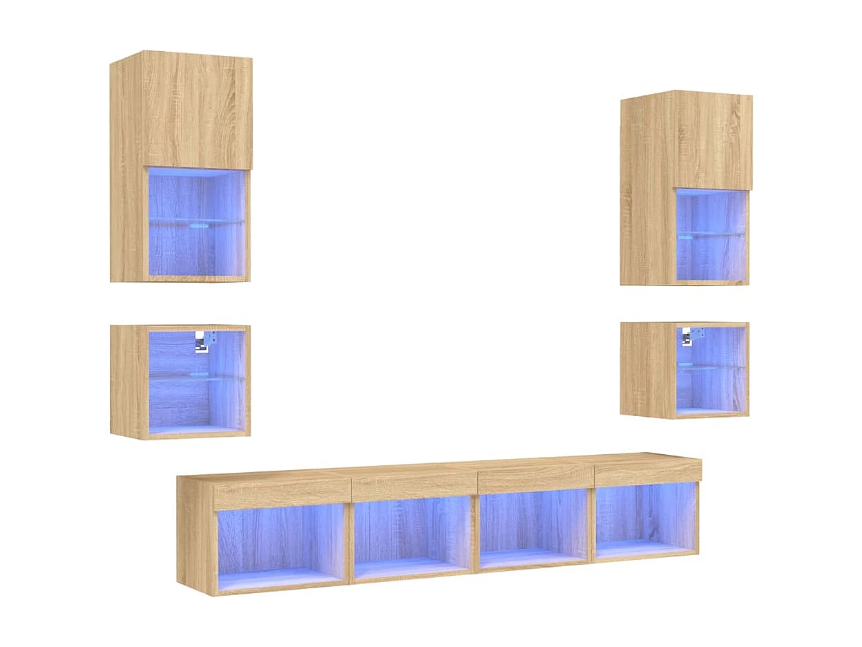 Hässleholm  Unités murales TV avec LED 8 pcs chêne sonoma bois d'ingénierie