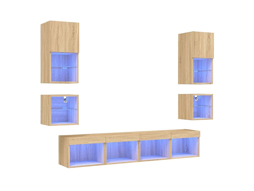 Hässleholm  Unités murales TV avec LED 8 pcs chêne sonoma bois d'ingénierie