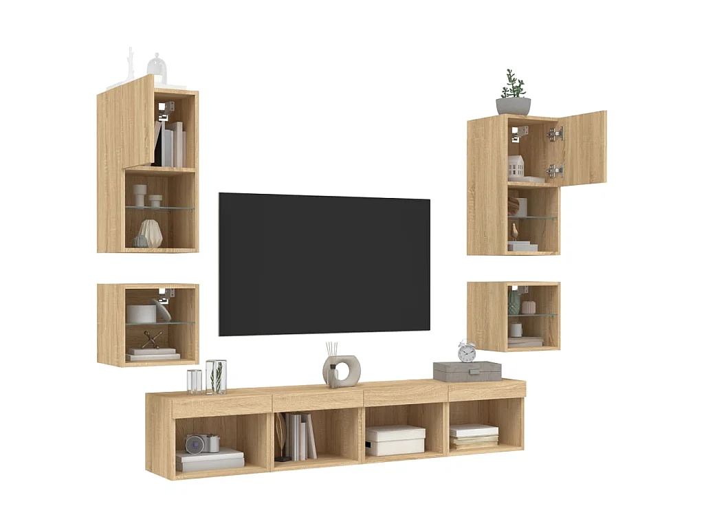 Hässleholm  Unités murales TV avec LED 8 pcs chêne sonoma bois d'ingénierie