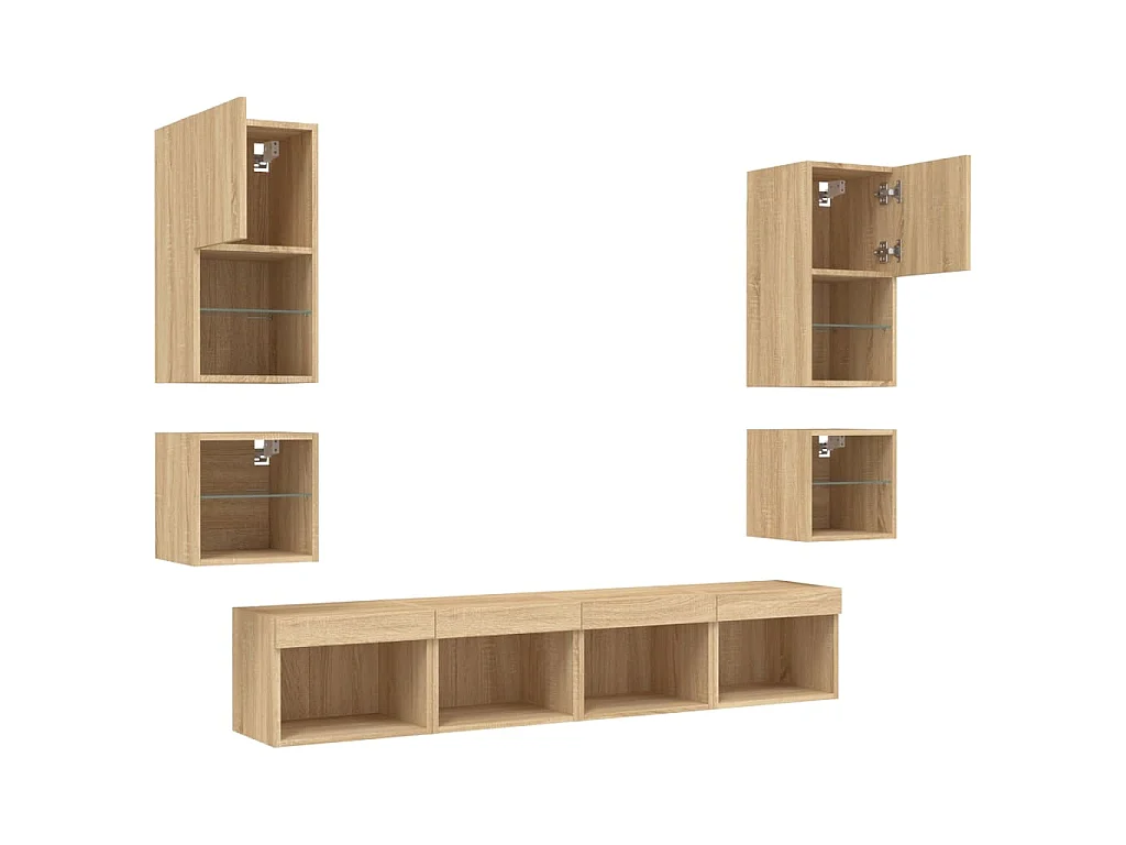 Hässleholm  Unités murales TV avec LED 8 pcs chêne sonoma bois d'ingénierie