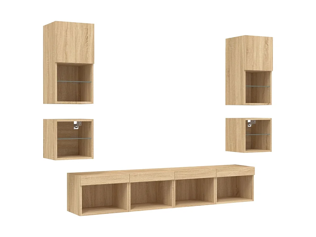 Hässleholm  Unités murales TV avec LED 8 pcs chêne sonoma bois d'ingénierie
