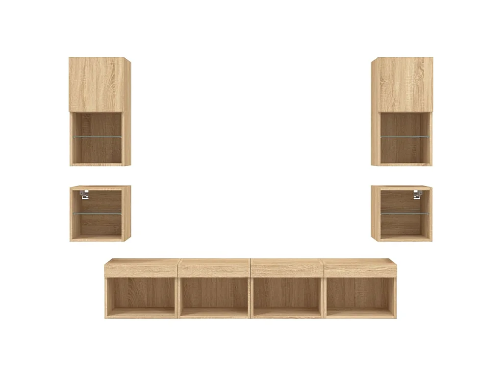 Hässleholm  Unités murales TV avec LED 8 pcs chêne sonoma bois d'ingénierie