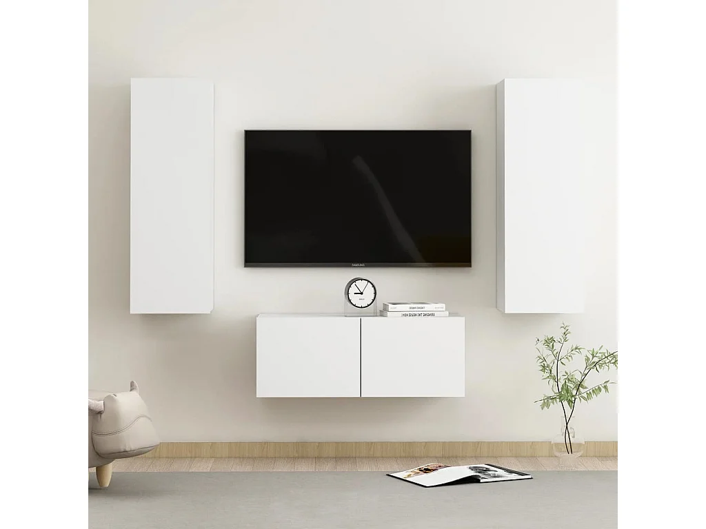 Deadwood  Set de muebles de salón TV 3 piezas madera de ingeniería blanco