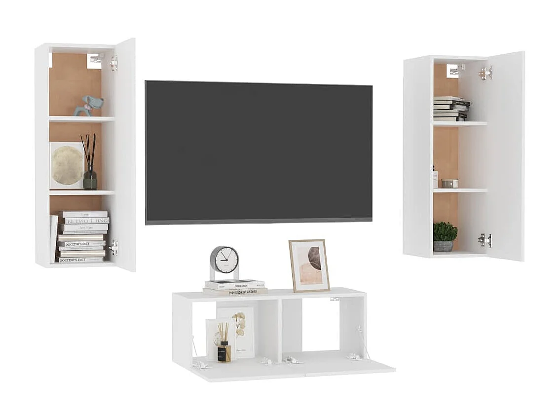 Deadwood  Set de muebles de salón TV 3 piezas madera de ingeniería blanco