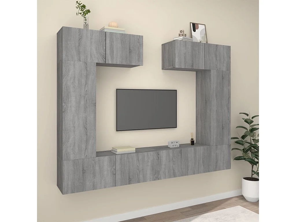 Nawal  6-delige Tv-meubelset bewerkt hout grijs sonoma eikenkleurig