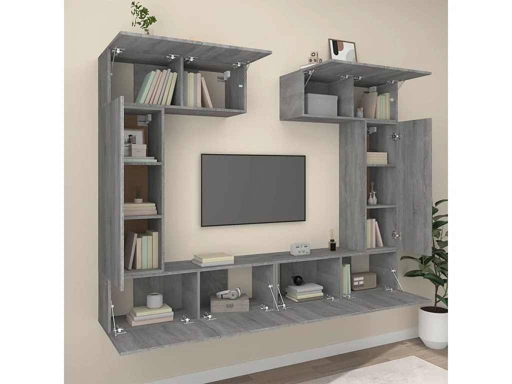 Nawal  6-delige Tv-meubelset bewerkt hout grijs sonoma eikenkleurig