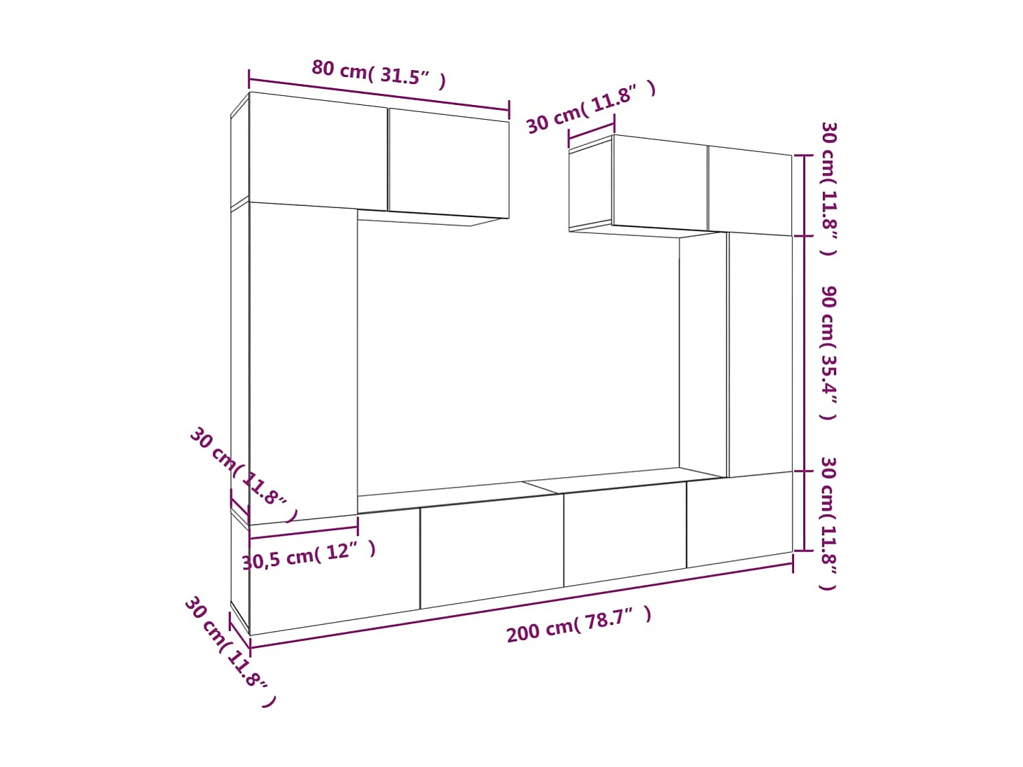 Nawal  6-delige Tv-meubelset bewerkt hout grijs sonoma eikenkleurig
