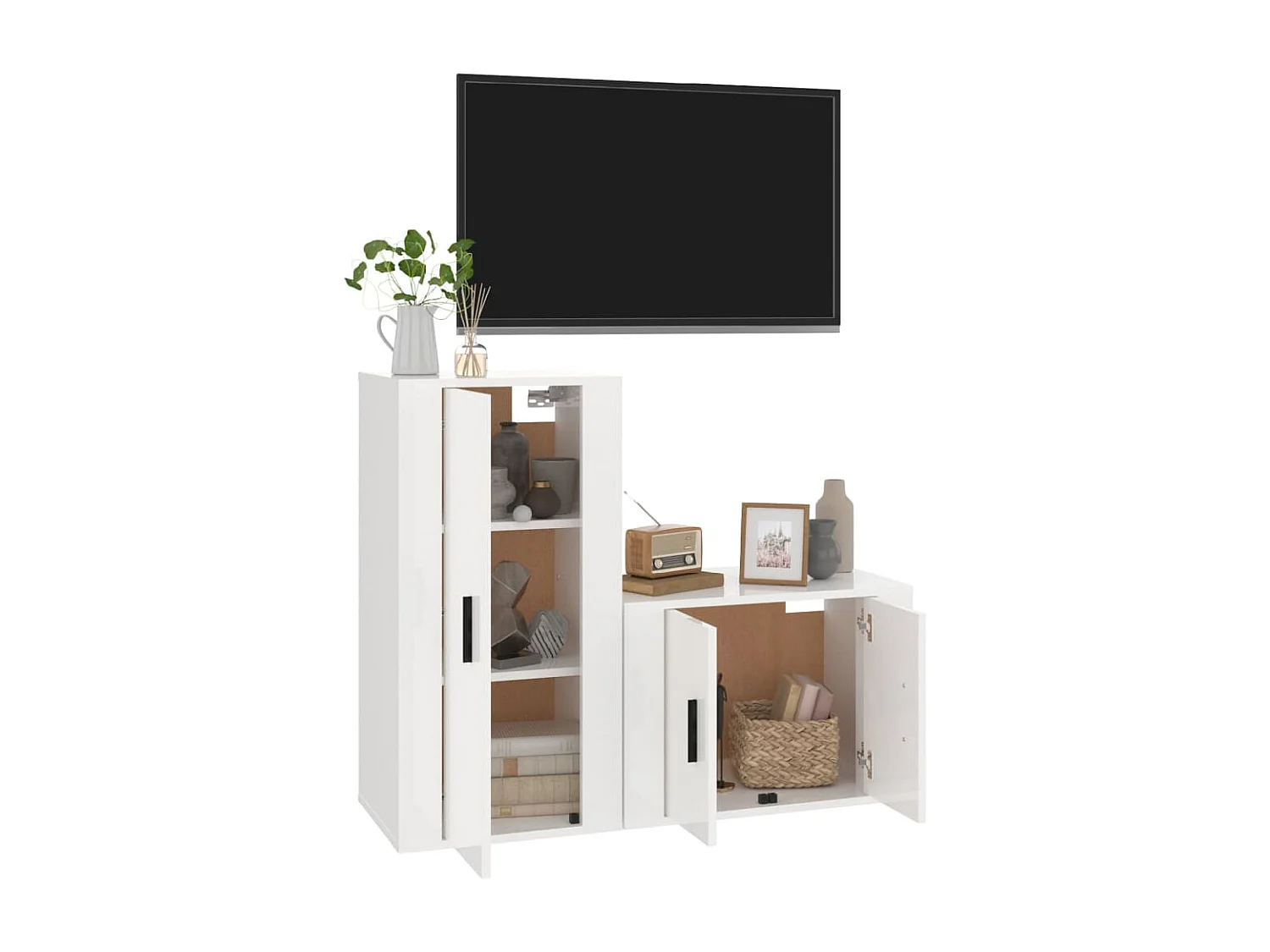 Ilke  Ensemble de meubles TV 2 pcs blanc brillant bois d'ingénierie