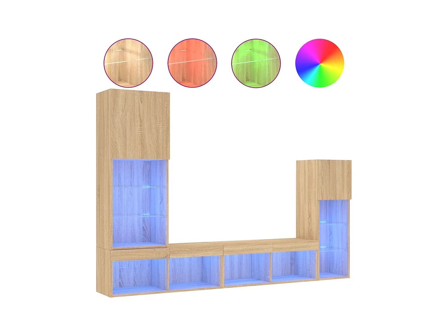 Aylrik  4-delige Tv-wandmeubelset met LED bewerkt hout sonoma eiken
