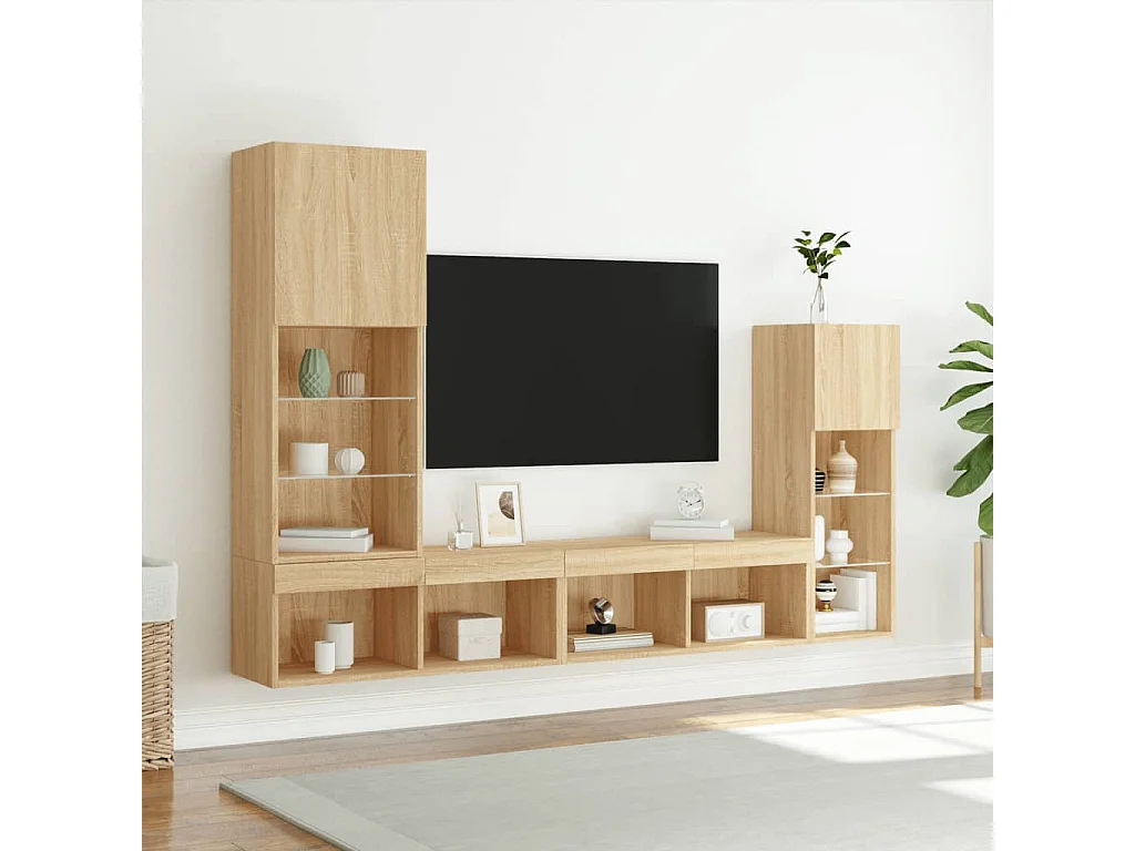 Aylrik  Unités murales TV avec LED 4 pcs chêne sonoma bois d'ingénierie