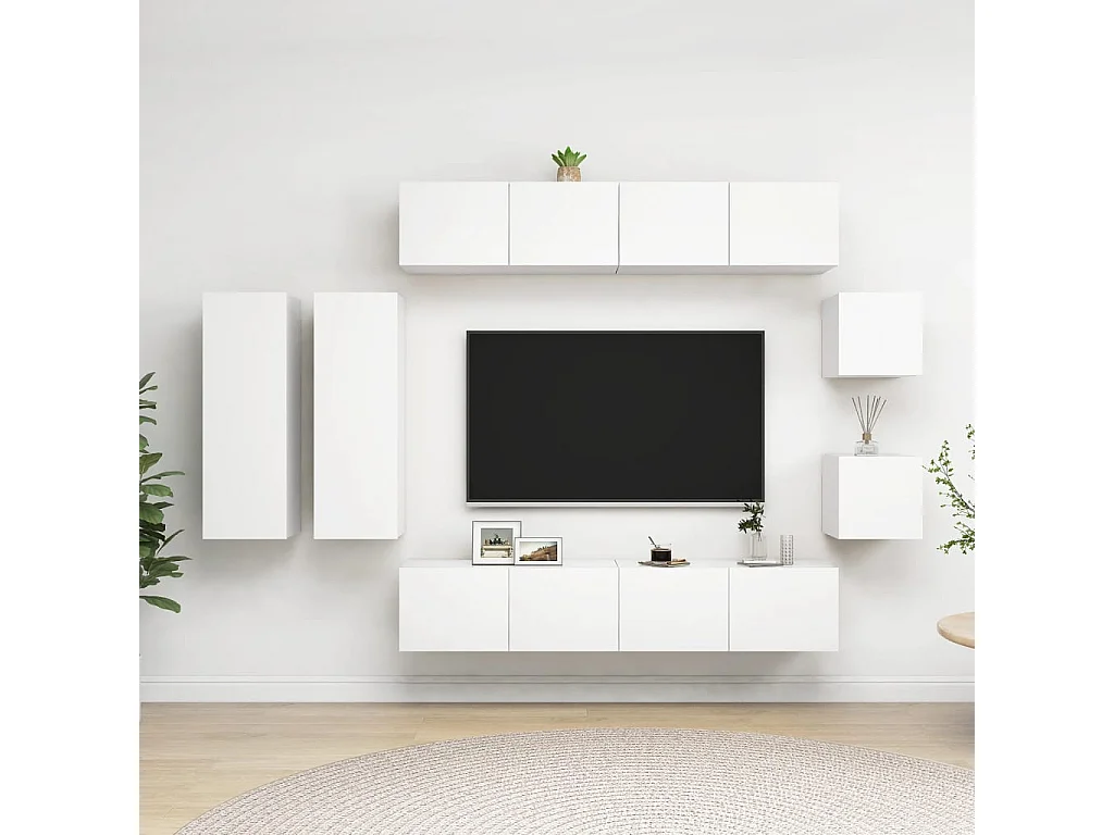 Rebecca  8-delige Tv-meubelset bewerkt hout wit