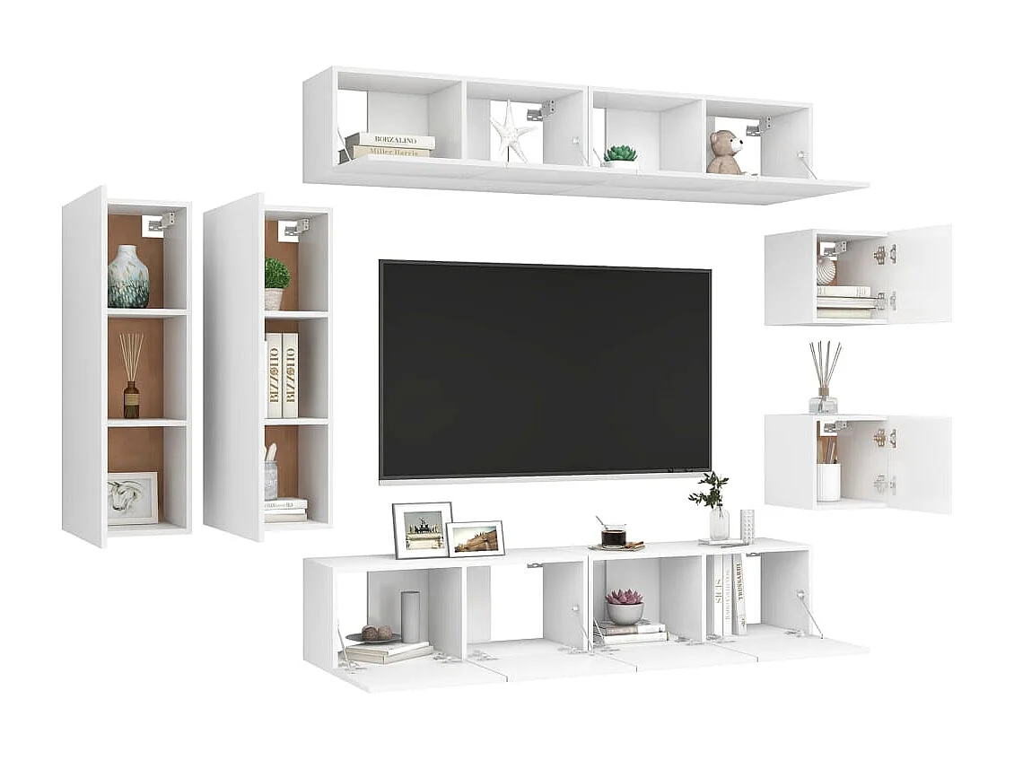 Rebecca  8-delige Tv-meubelset bewerkt hout wit