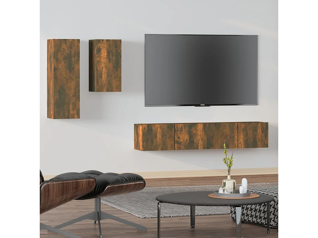 Mylan  Set de muebles de TV 4 pzas madera contrachapada roble ahumado
